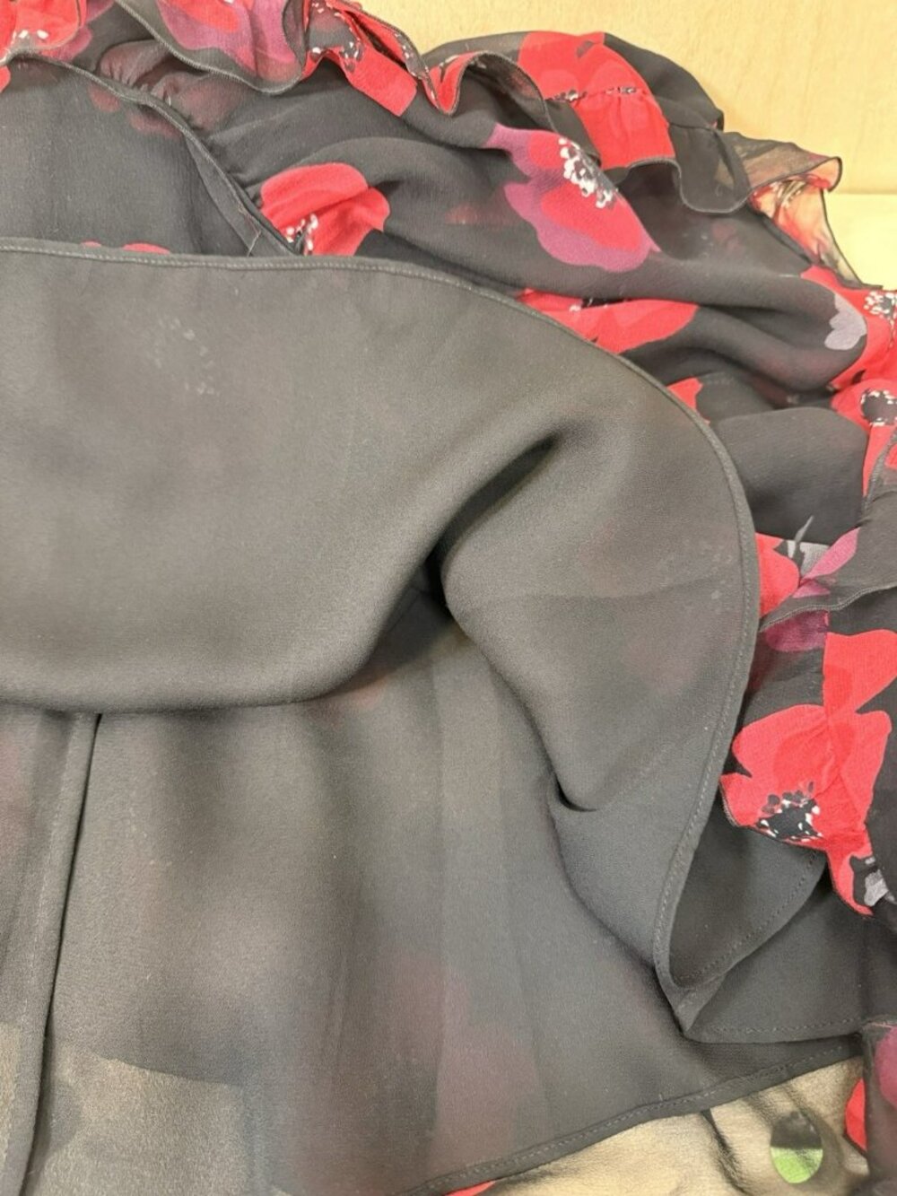 Kate Spade Poppy Chiffon Fit & Flare Mini Dress 6 Ruffles Red Black Silk Floral - Picture 14 of 16